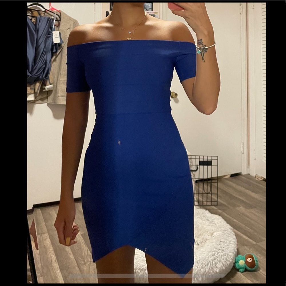 Blue off shoulder dress